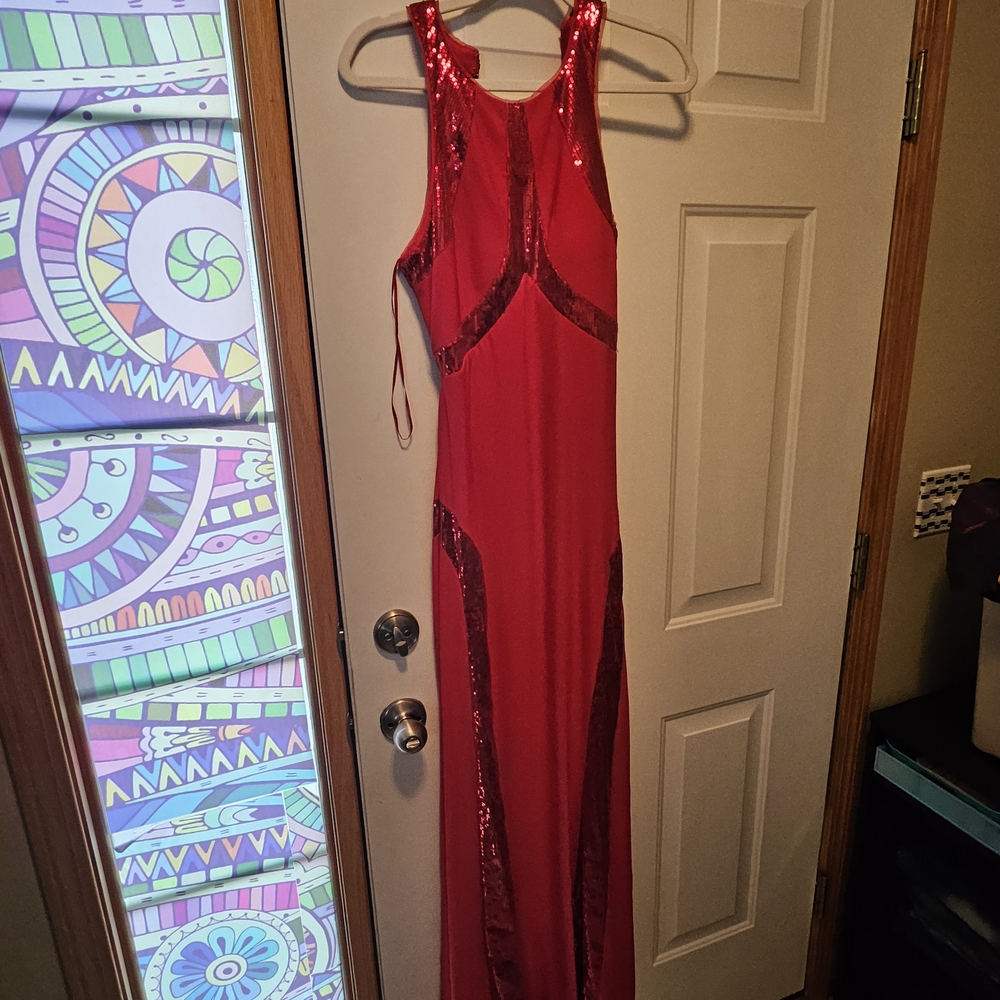 Night Way Collections Red Backless Sequin Dress